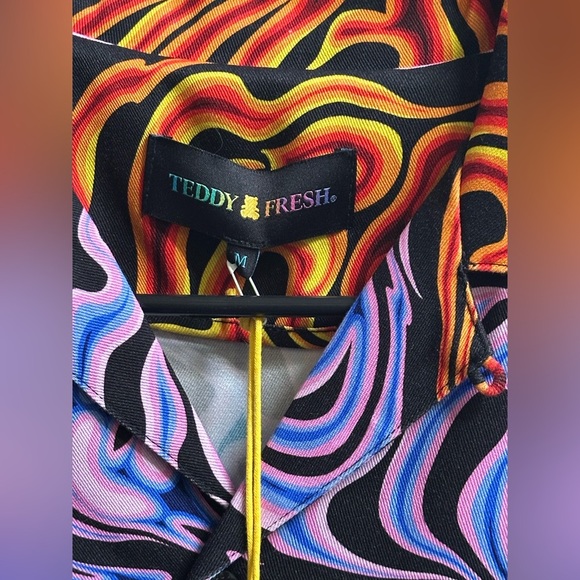 NEW Teddy Fresh Oil Spill Flame Camp Button Up Shirt in Men’s M - Picture 5 of 14